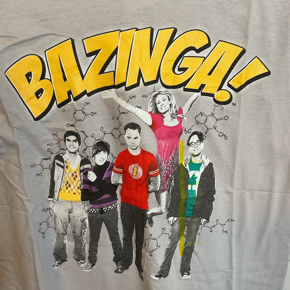 Big‎ Bang Theory BAZINGA Men's Silver Short Sleeve T-Shirt Size Small
